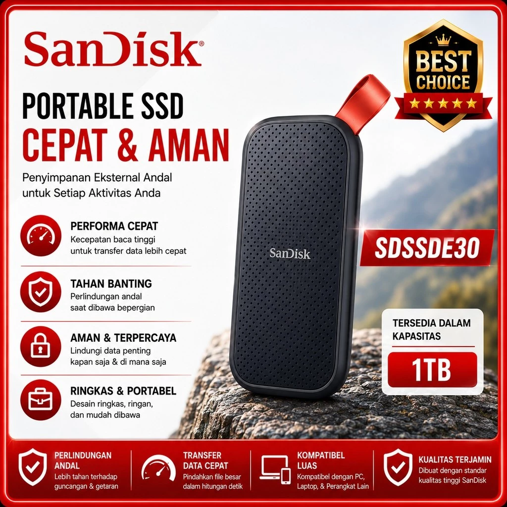 SANDISK Eksternal Portable Ssd 1Tb E30 Up To 800 Mbps