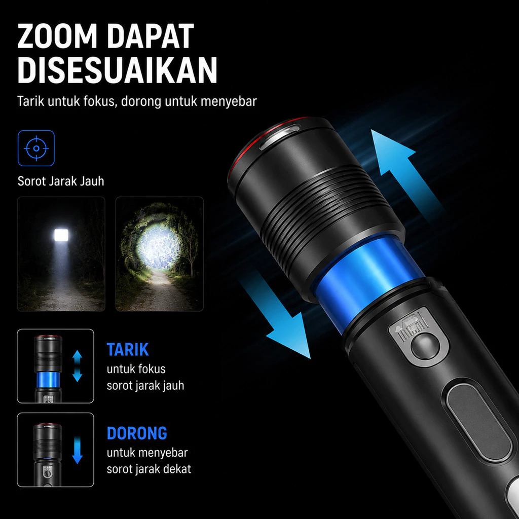 Flashlight Senter LED 80W Jarak Sorot Jauh Baterai Tahan Lama Multifungsi Portabel Tahan Air Outdoor - Gambar 2