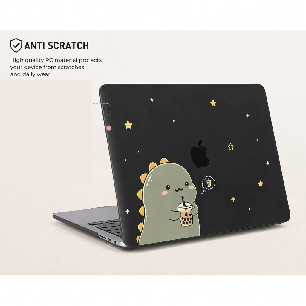 MacBook Case Neo 13 Cartoon Bear Dino Rabbit Capybara Cute Aesthetic Pelindung Mac Stylish Slim Anti Gores Full Protection - Gambar 3