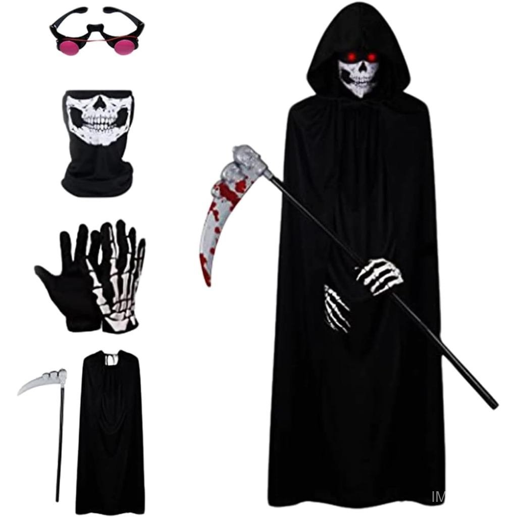 Grim Reaper Costume, Set of 5 Halloween Costumes Boys, Black Scary ...