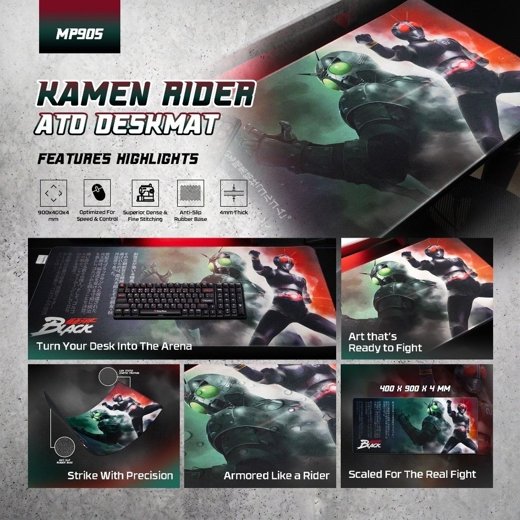 Fantech x Kamen Rider Black ATO Deskmat MP905 Mousepad Gaming XL 90x40cm 4mm Anti Slip Stitching Mouse Pad - Gambar 2