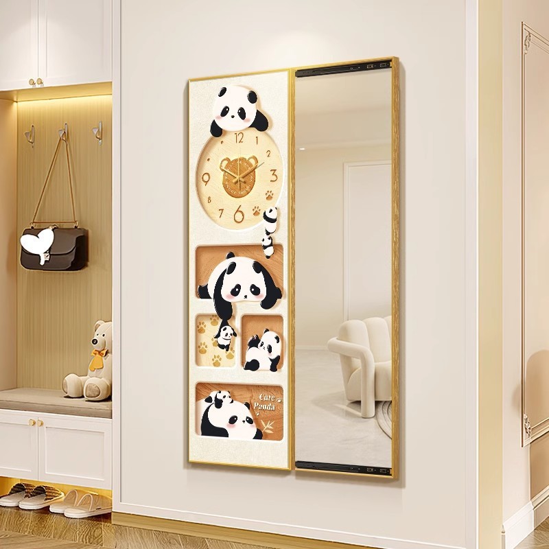 Cream Style Sliding Hidden Full-Body Mirror Decorative Painting with ...