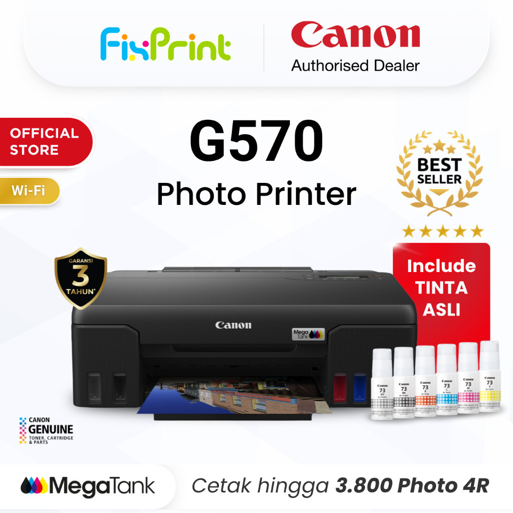 FixPrint Printer Photo Wifi Canon G570 - Ink Tank Cetak Foto 3800 Halaman 4R - 6 Warna Tinta - Garansi 3 Tahun - Photobooth Photobox Studio - Pengganti L800 L8050 SL D530 - Gambar 2