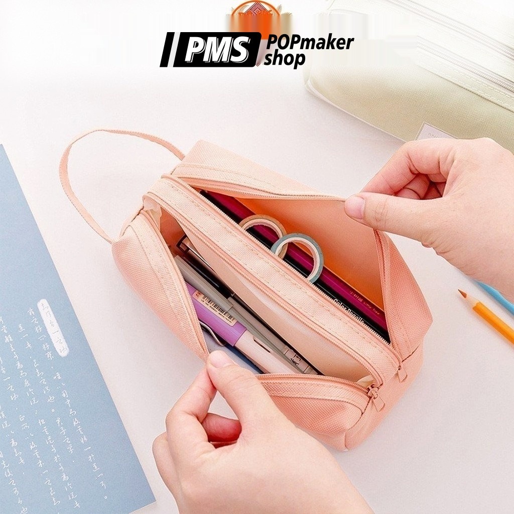 PoPmaker shop dompet alat tulis serbaguna kanvas anti air tahan sobek resleting halus modern untuk kuliah mahasiswa H561 COD - Gambar 3