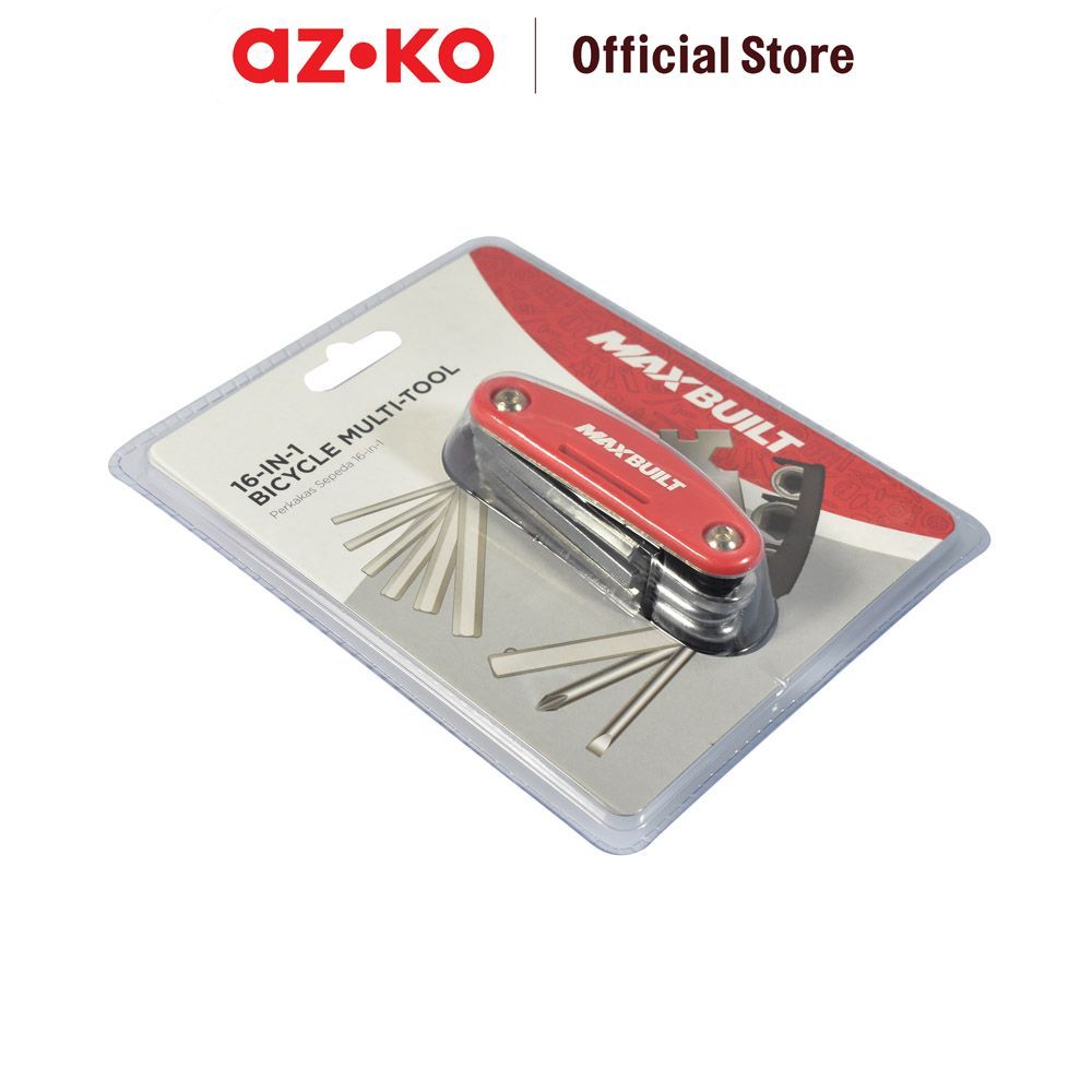 AZKO Maxbuilt Toolset Sepeda Multifungsi 16 In 1 - Hitam/Merah Toolset Bike Obeng Lipat Saku Pocket Tool