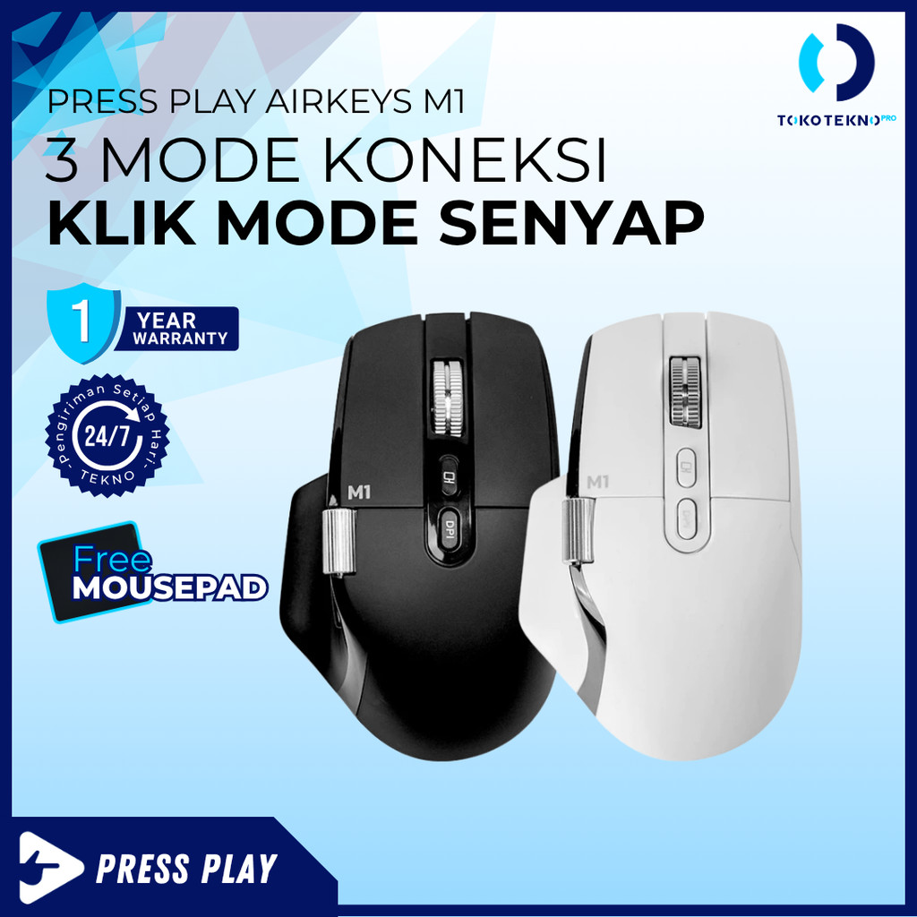Press Play Airkeys Ergonomic Mouse 3in1 Connection with LED Display M1