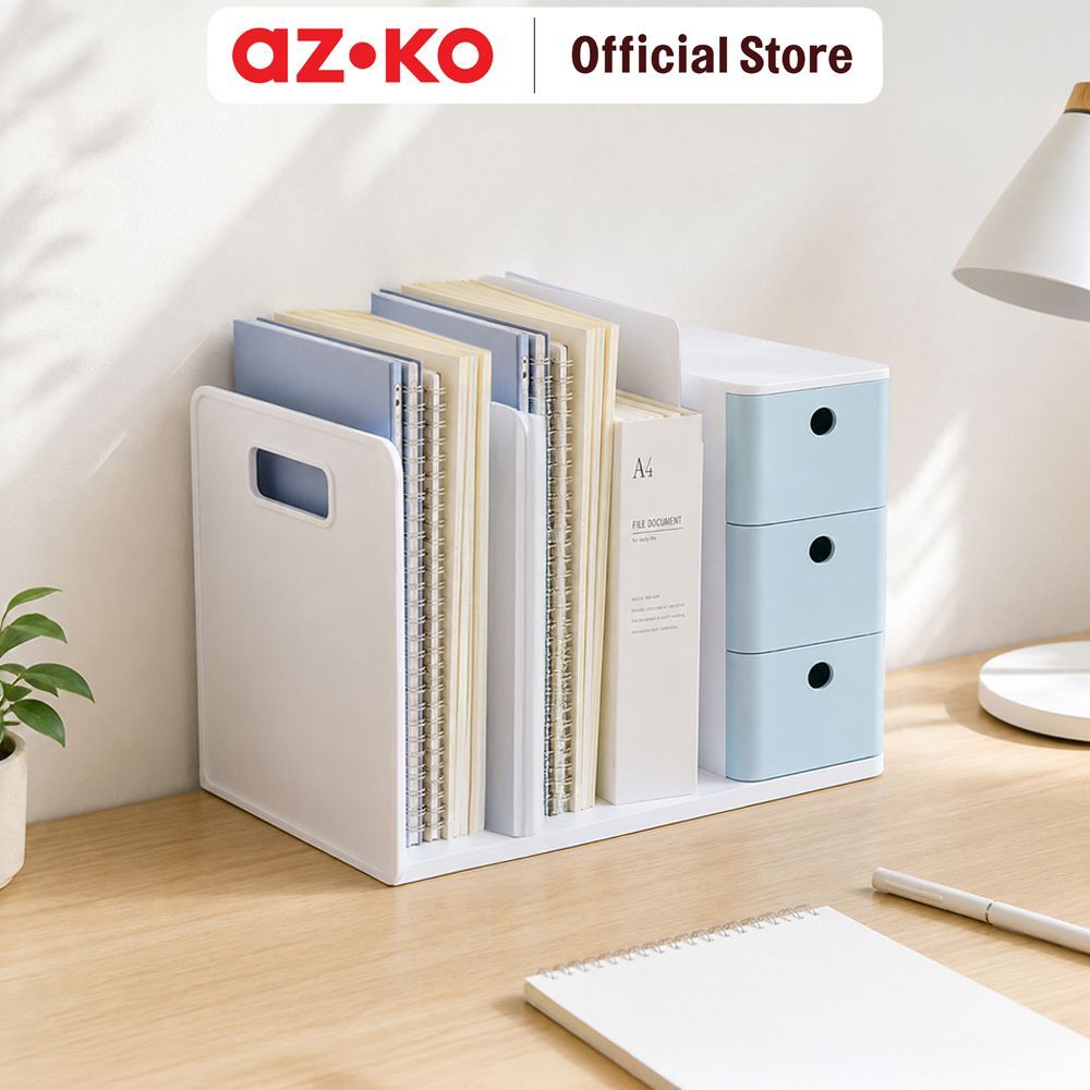 AZKO Stora Wabi Sabi Organizer Buku Dengan Laci Penyimpanan - Putih/Biru Rak Bacaan Shelf Meja Study Perlengkapan