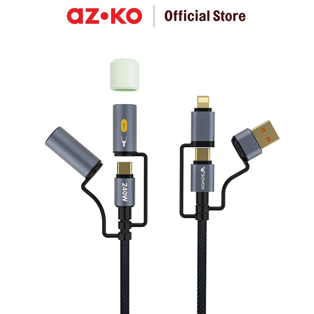 AZKO Sovox Kabel Charger 6in1 240 Watt 1.2 Meter - Hitam Charging Cable Kabel Casan USB Charger Data Cable
