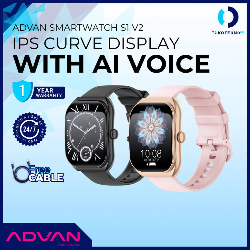 ADVAN Smartwatch S1 V2 / S1 V-2 IPS 2.01” Curve Display with Ai Voice Bluetooth Calls 100+ Sports Modes Long-lasting Battery