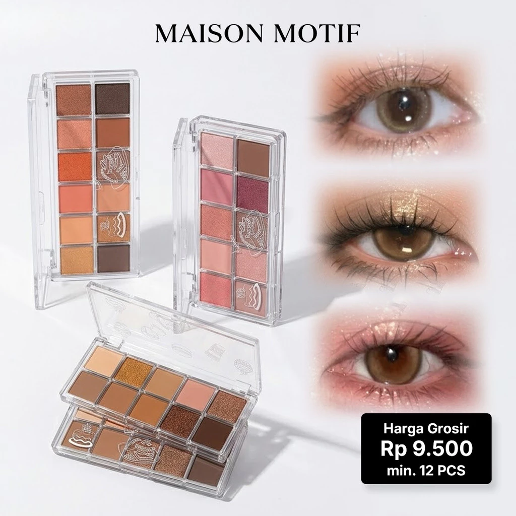 GROSIR 12 Pcs Eyeshadow Palette 10 Warna Mocha Matte Shimmer Glitter Tahan Air Gratis Kuas 234