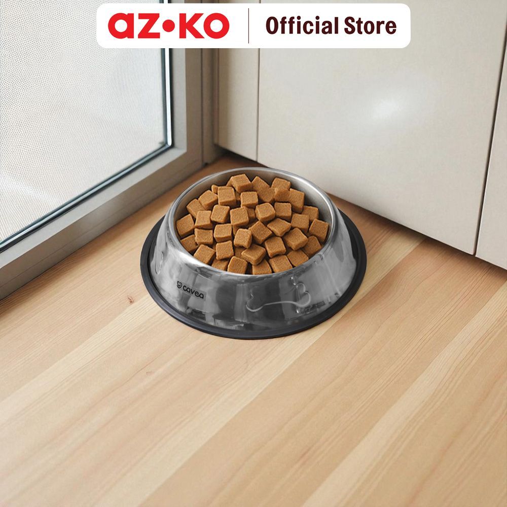 AZKO Cavea Ukuran M Tempat Makan Hewan Stainless Steel - Silver Wadah Makanan Anabul Anjing Kucing Pet Food Bowl Perlengkapan Makan Hewan Peliharaan