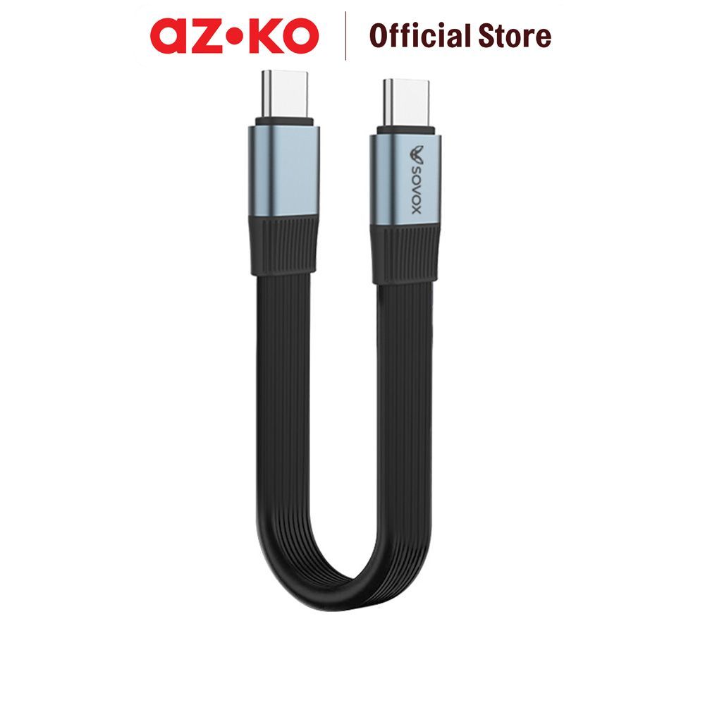 AZKO Sovox Kabel Charger Flat Type C to Type C 240 Watt 15 cm - Hitam Charging Cable Kabel Casan USB Charger Data Cable - Gambar 4