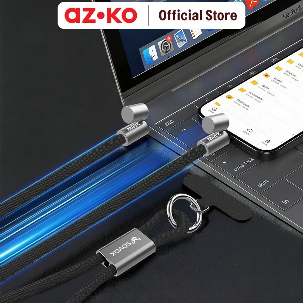 AZKO Sovox Kabel Charger Phone Strap Type-C To Type-C 240 Watt 1.5 Meter - Hitam Fast Charging Kabel HP Braided Cable Aksesoris Gadget Pengisi Daya - Gambar 2
