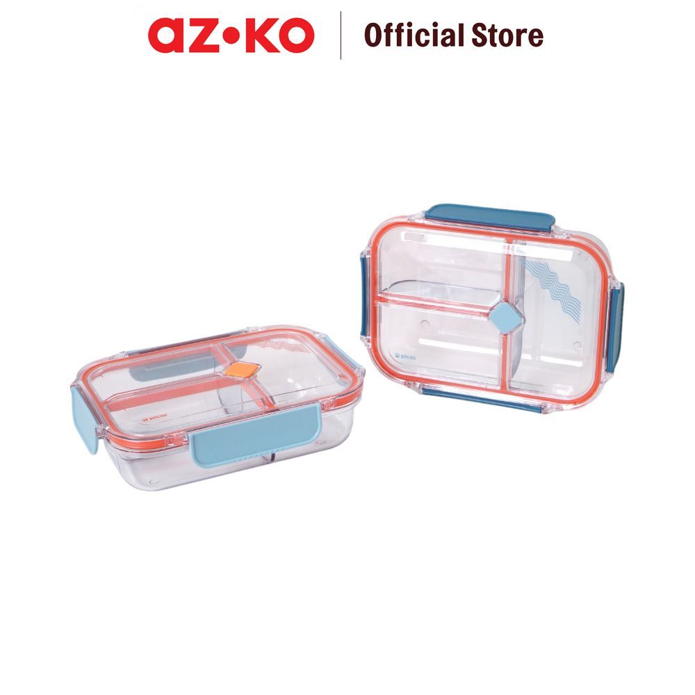 AZKO Picas Kotak Makan Plastik 3 Sekat Stripe 1 Liter Bento Box Meal Box Tempat Bekal Lunch Box Kotak Bekal - Gambar 3