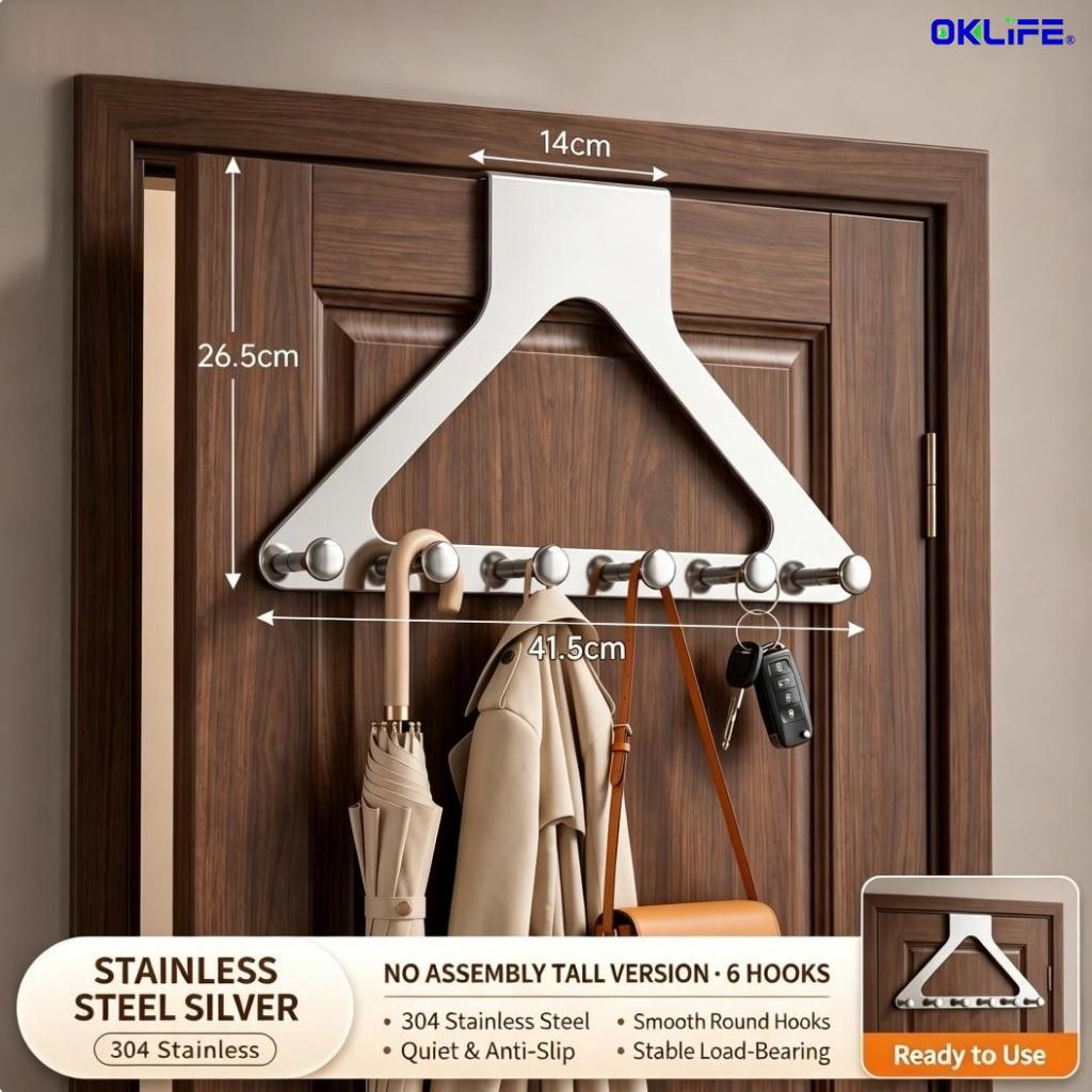 Metal Over The Door Hook Hanger Rack Multi‑Hook Door Back Storage Organizer for Clothes Bag Keys view 11