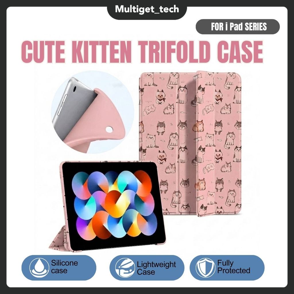 Case Matte Cute iPad Gen 11 Air 4/5 Gen 7 8 9 10.2" Air 4 5 6 gen 10th 10.9 inch Cartoon Kitten Pro 11" Mini 1 2 3 4 5 6 7 Slim Shockproof Full Body Protective