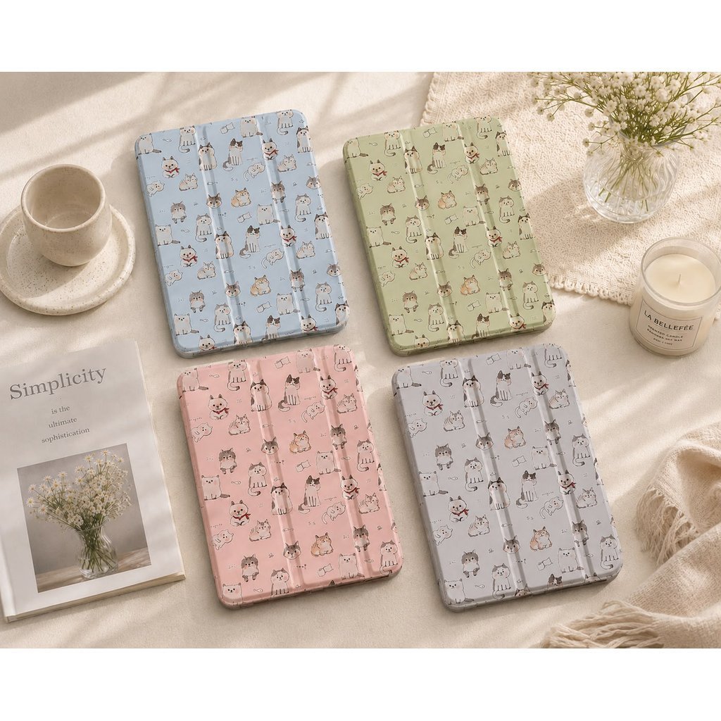 Case Matte Cute iPad Gen 11 Air 4/5 Gen 7 8 9 10.2" Air 4 5 6 gen 10th 10.9 inch Cartoon Kitten Pro 11" Mini 1 2 3 4 5 6 7 Slim Shockproof Full Body Protective - Gambar 2