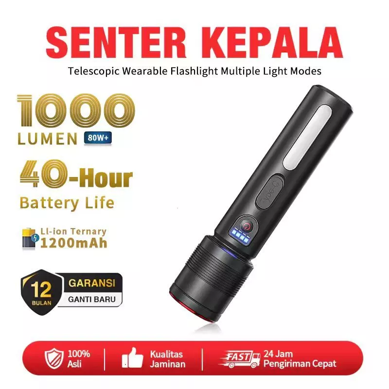 Flashlight Senter LED 80W Jarak Sorot Jauh Baterai Tahan Lama Multifungsi Portabel Tahan Air Outdoor
