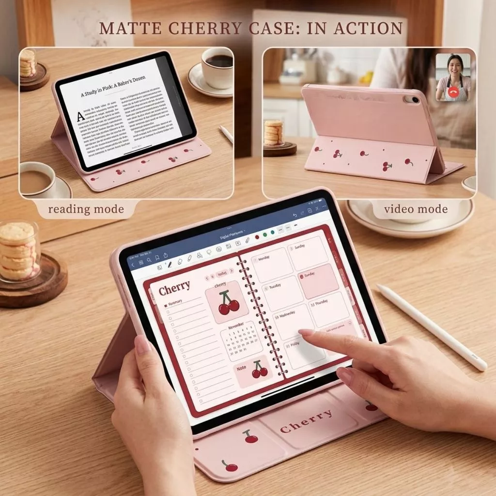 Baby Cherry Case iPad Gen 11 Air 4/5 Gen 7 8 9 10.2" Air 4 5 6 gen 10th 10.9 inch Mini 1 2 3 4 5 6 7 Pro 11" Cute Flip Matte Cover Magnetic - Gambar 4