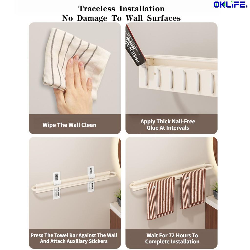 No Drilling Wall Mount Towel Bar Multi-Functional Towel Rack Slipper Storage Rack For Washroom view 9