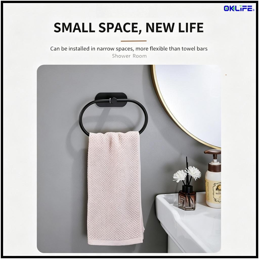 Self‑Adhesive Bathroom Hardware No Drill Towel Bar Paper Holder Towel Ring Hook Home Bathroom Supply view 3