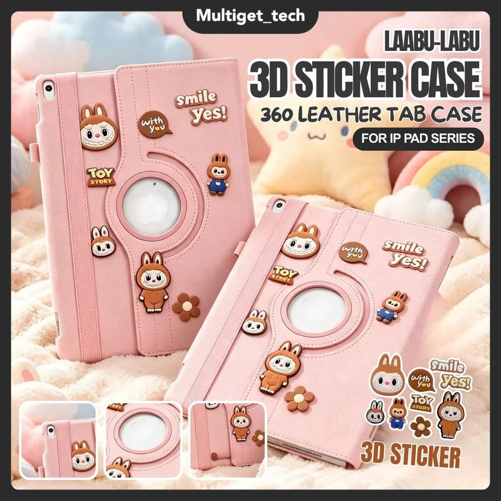 Leather 360° Rotate Case iPad Gen 11th Gen 10 10.9" Air 4/5/6 10.9" Pro 11" Cover 3D Sticker Labu bu Cute Full Protection Stand Casing