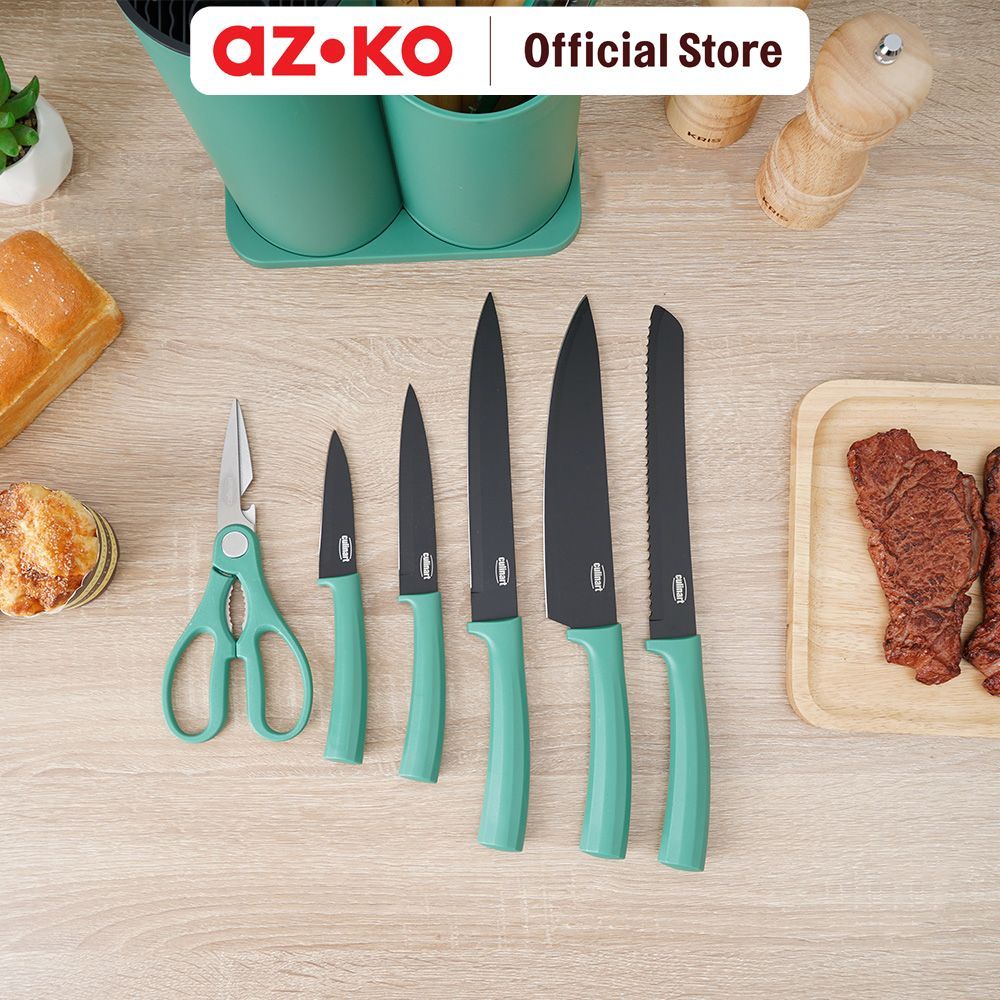 AZKO Culinart Gebore Pisau & Peralatan Masak Set 13 pcs Knife Set Pisau Dapur Spatula Sutil Blok Utensil Masak - Gambar 4