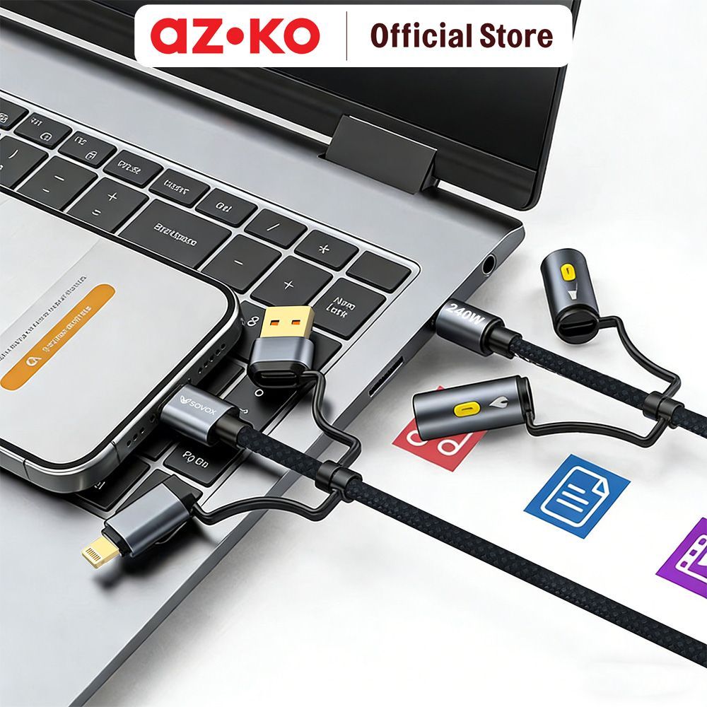 AZKO Sovox Kabel Charger 6in1 240 Watt 1.2 Meter - Hitam Charging Cable Kabel Casan USB Charger Data Cable - Gambar 2