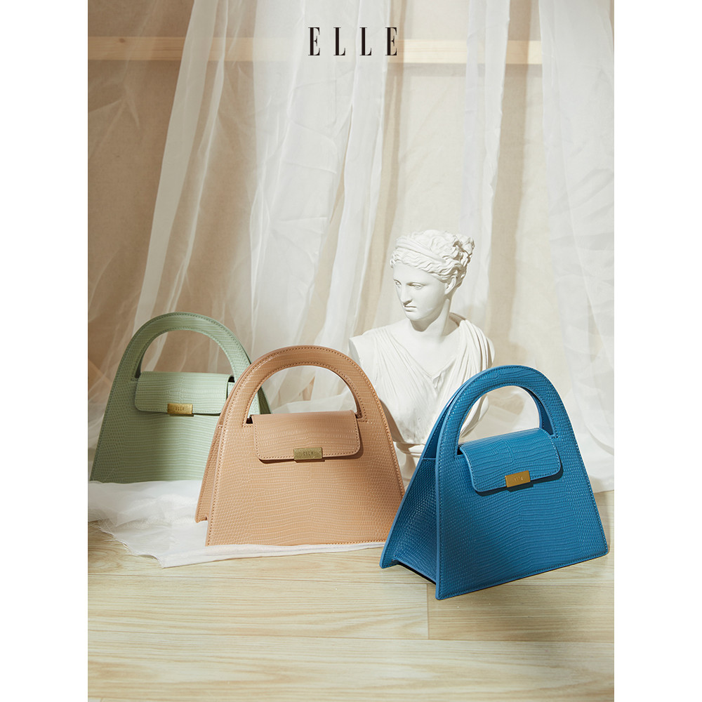 ELLE Lizard Pattern Trapezoidal Shell Bag - Compact Commuter Messenger ...
