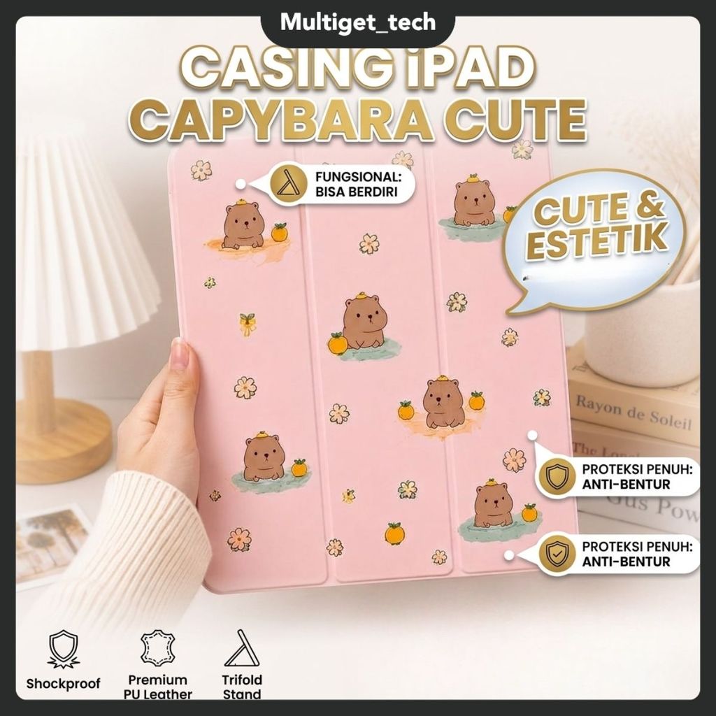 Cartoon Lucu Capybara Case iPad Gen 11" Gen 7 8 9 10.2" Air 4 5 6 Gen 10th 10.9" Cover Tablet Cute Pro 11" Mini 1 2 3 4 5 6 7  Auto Sleep Wake Trifold