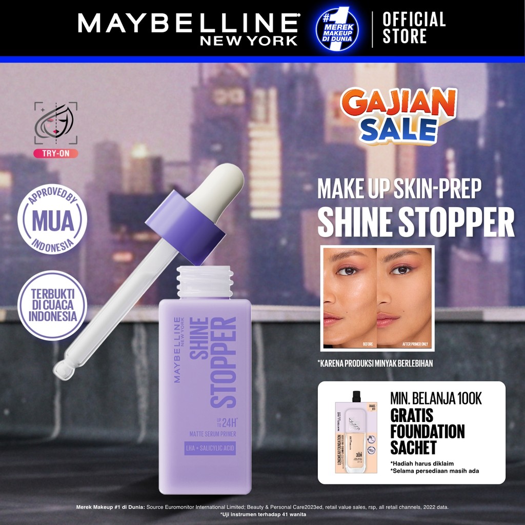 [BARU] MAYBELLINE OFFICIAL Shine Stopper Skin-Prep Untuk Makeup Anti Longsor 25mL 24H Oil Control Primer Wajah