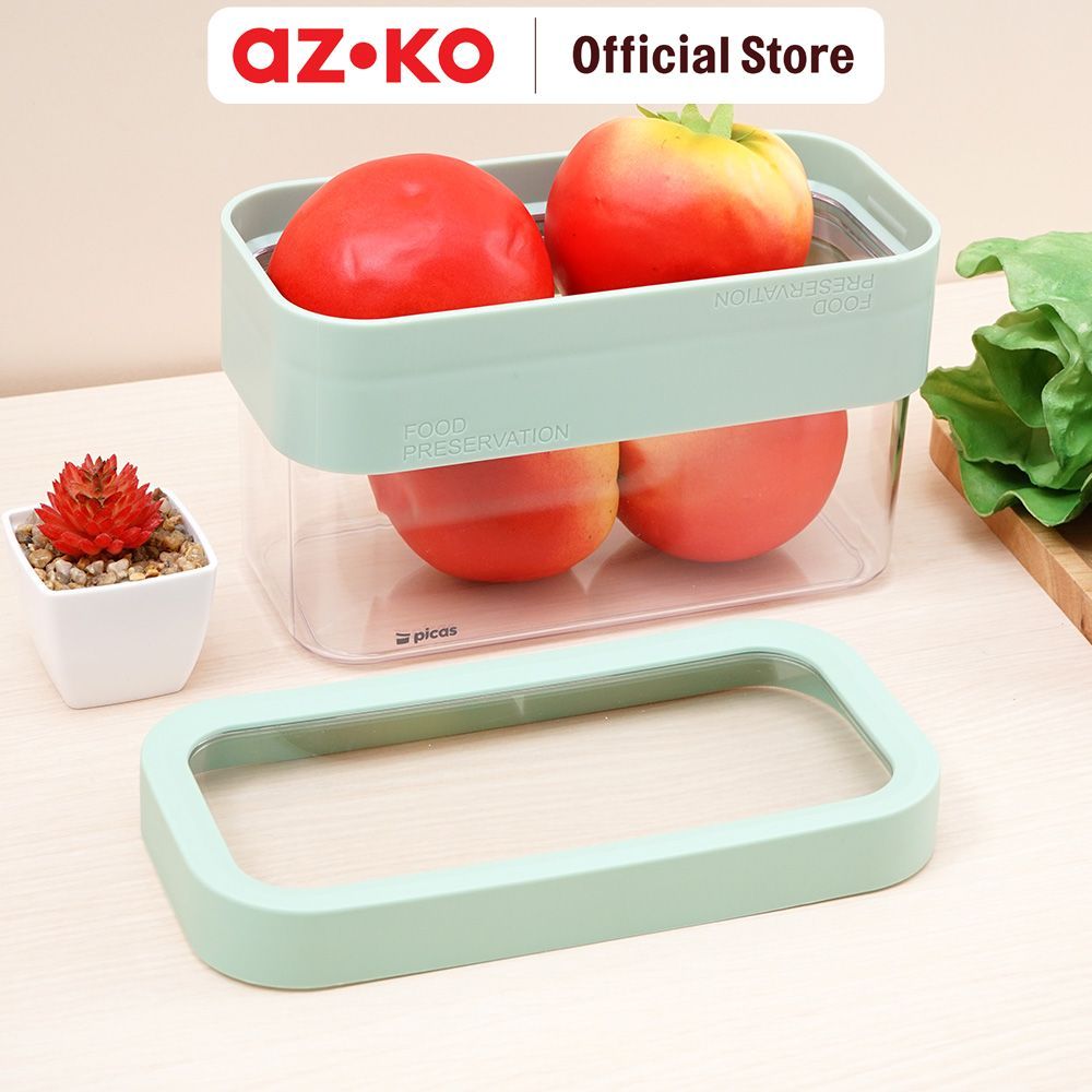 AZKO Picas Exta Stoples Plastik Transparan - Hijau Toples Jar Food Container Setoples Wadah Penyimpanan Kedap Udara - Gambar 2