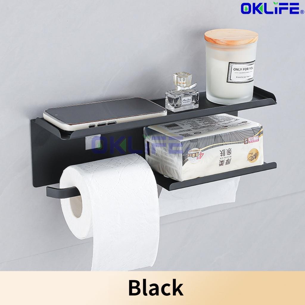 Wall Mount Toilet Paper Holder With Shelf Rust Proof Multifunctional Bathroom Tissue Rack HDB Toilet Accessory view 10