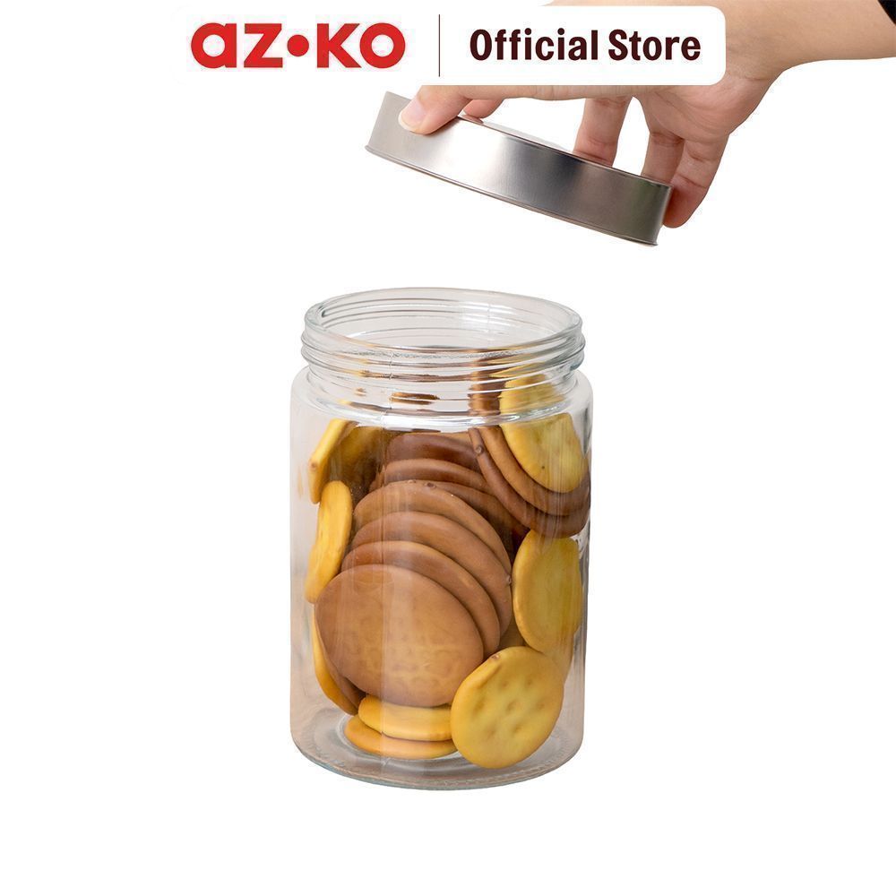 AZKO Culinart Stoples Kaca Round Transparan Toples Jar Food Container Setoples Wadah Penyimpanan Kedap Udara - Gambar 3