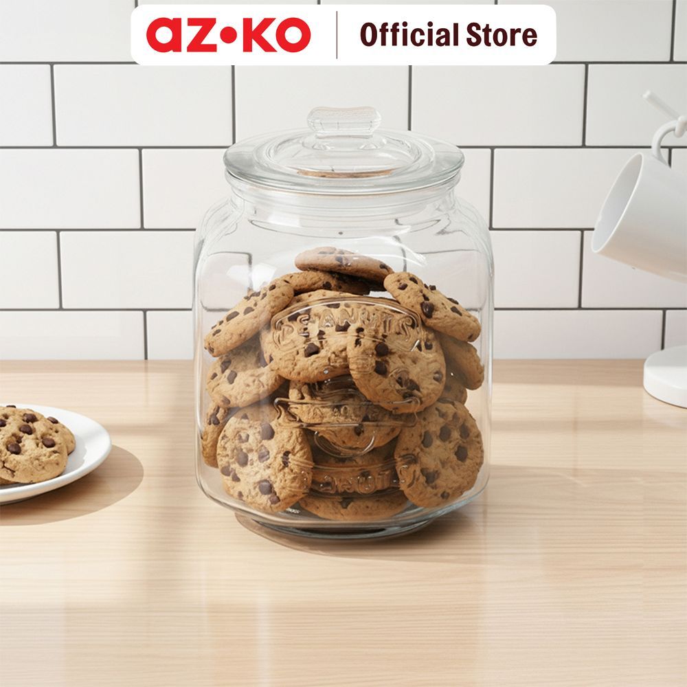 AZKO Culinart Stoples Kaca Round Liter Transparan Toples Jar Food Container Setoples Wadah Penyimpanan Kedap Udara