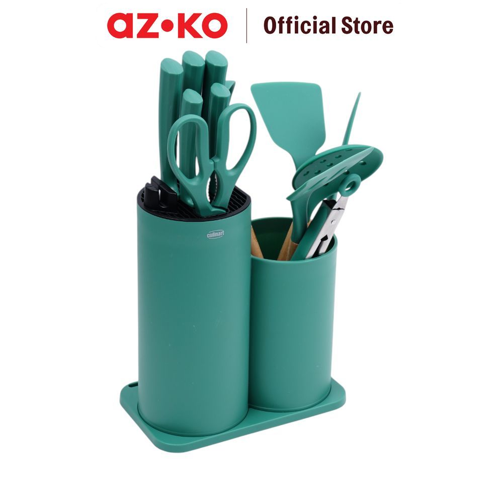 AZKO Culinart Gebore Pisau & Peralatan Masak Set 13 pcs Knife Set Pisau Dapur Spatula Sutil Blok Utensil Masak