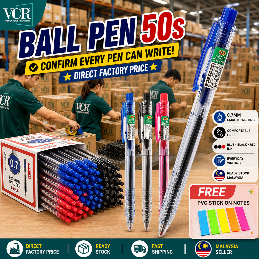 VC Art Economy Ball Point Pen 0.7mm Box of 50pcs Value Pack Retractable ...
