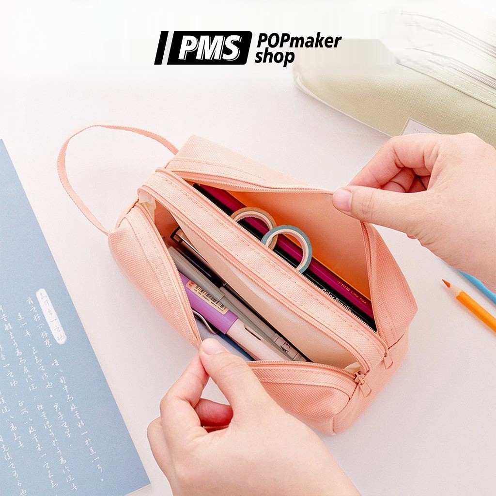POPmaker shop kotak pensil dua sisi resleting praktis untuk anak sekolah alat tulis serbaguna H561 COD - Gambar 2