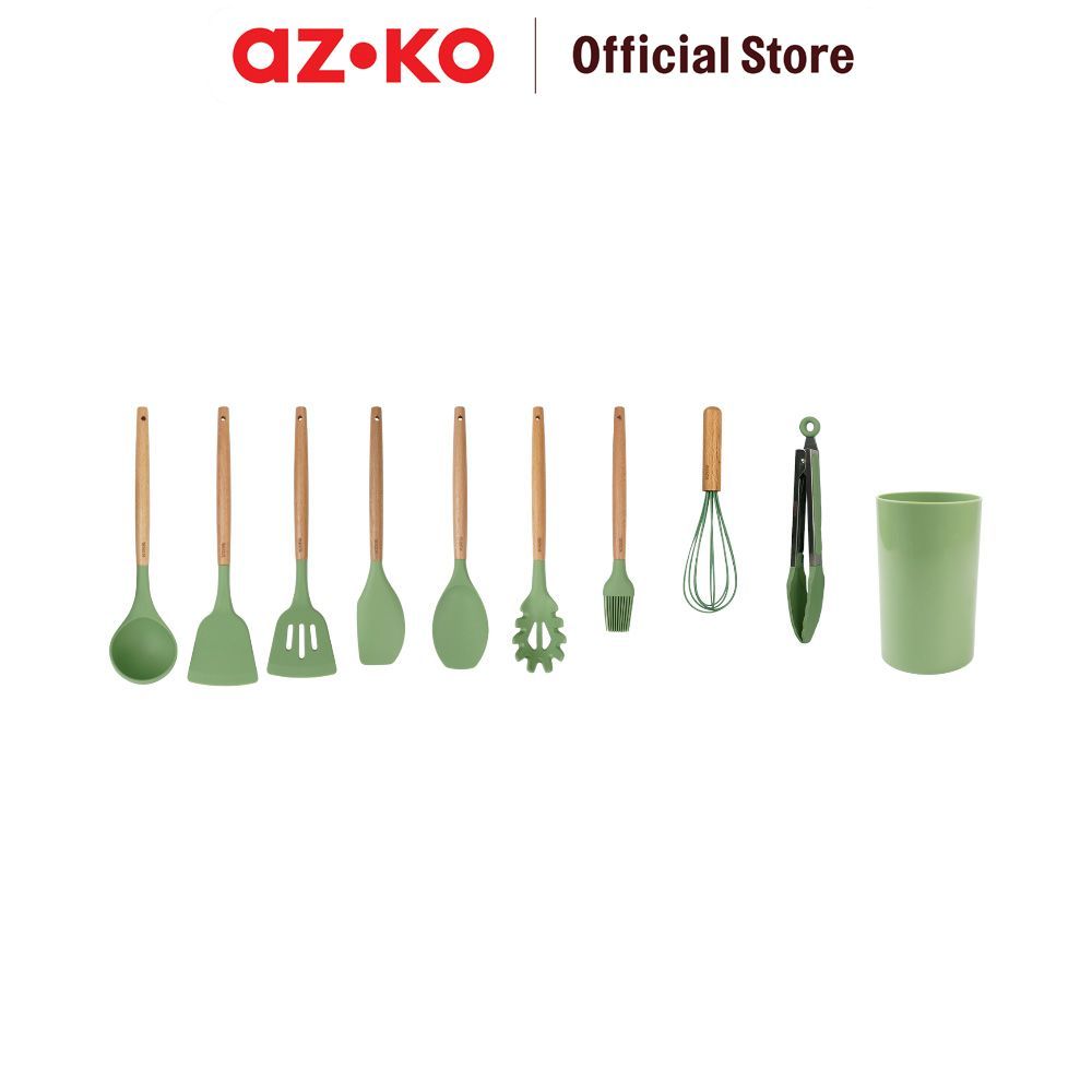 AZKO Culinart Set 10 pcs Peralatan Masak Dengan Holder - Hijau Avocado Cookware Set Paket Dapur Alat Masak Kitchen Set - Gambar 4