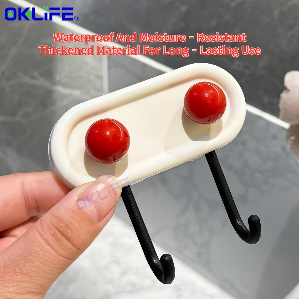 No Punch Self Adhesive Double Wall Hook Cute Round Candy Ball Ornament Waterproof Bathroom Kitchen Storage Hook alternate view
