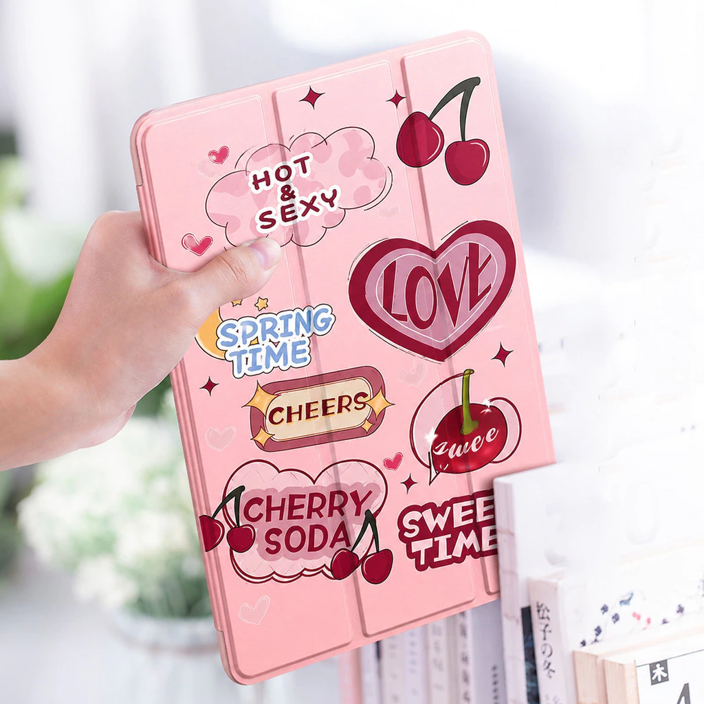 Case Matte Love Cherry Redmi Pad 2 11" / Xiaomi pad 5 6 7 / 7 Pro 11.2" / Redmi Pad SE 11" / Pad SE 8.7" / Redmi Pad 10.61" Flip Cover Trifold Korean Aesthetic Cover Magnetic - Gambar 2