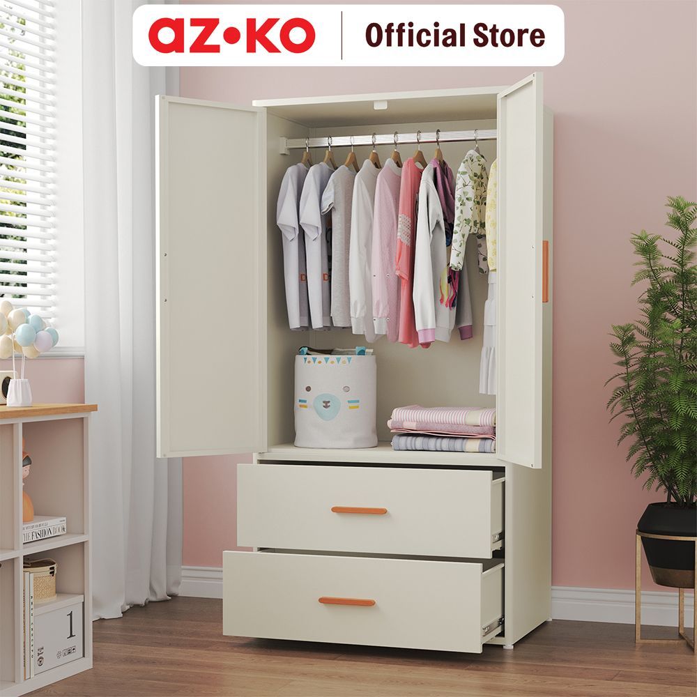 AZKO Stora Kaira Lemari Pakaian 2 Pintu 80x50x157 cm - Putih Laci Kabinet Serbaguna Cabinet Penyimpanan Indoor Multifunctional Drawer Storage Furniture Rumah - Gambar 2