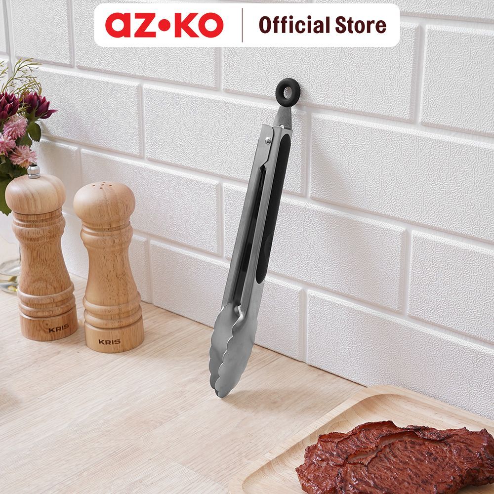 AZKO Culinart 23 cm Penjepit Makanan Stainless Steel 430 - Silver/Hitam TongsCapitan Makanan Serbaguna Alat Penjepit Gorengan Food Grade Peralatan Masak Perlengkapan Dapur - Gambar 3