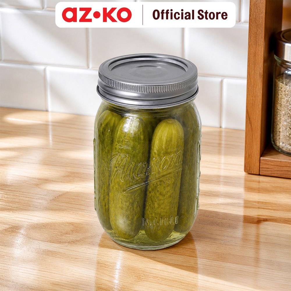 AZKO Culinart Mason Stoples Kaca Regular Mouth 480 ml Transparan Jar Kedap Wadah Lock Toples Rapat Kontainer Lock