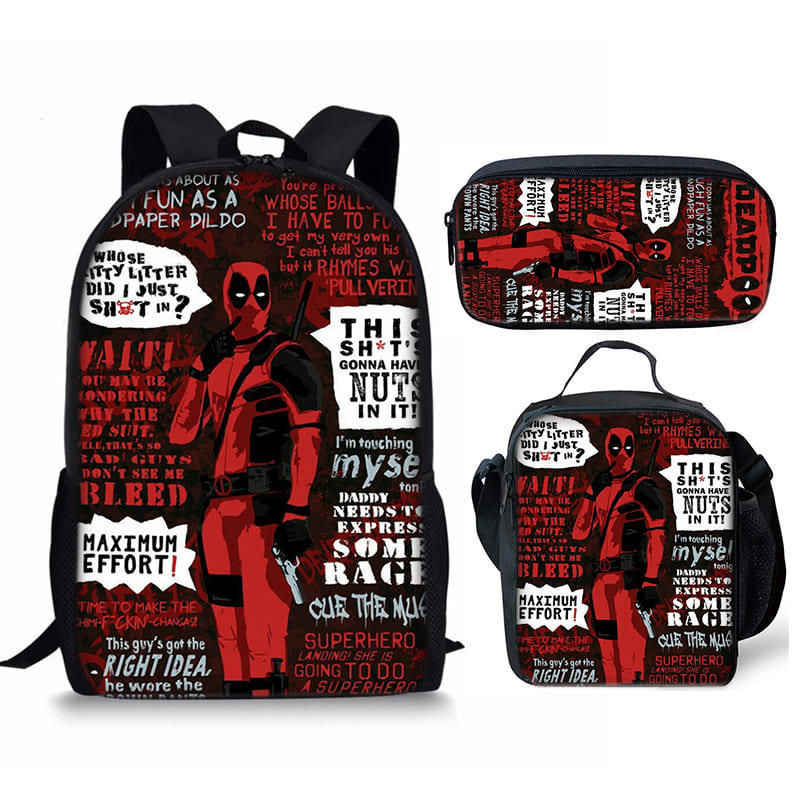 New 3pcs/set Deadpool Backpacks for Boy Girl Best 3D Cartoon School ...