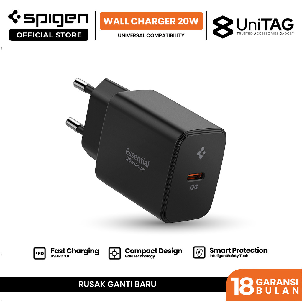 SPIGEN Adaptor GAN 20W USB Type C Port Fast Charging Compact Wall Charger Universal for iPhone Samsung