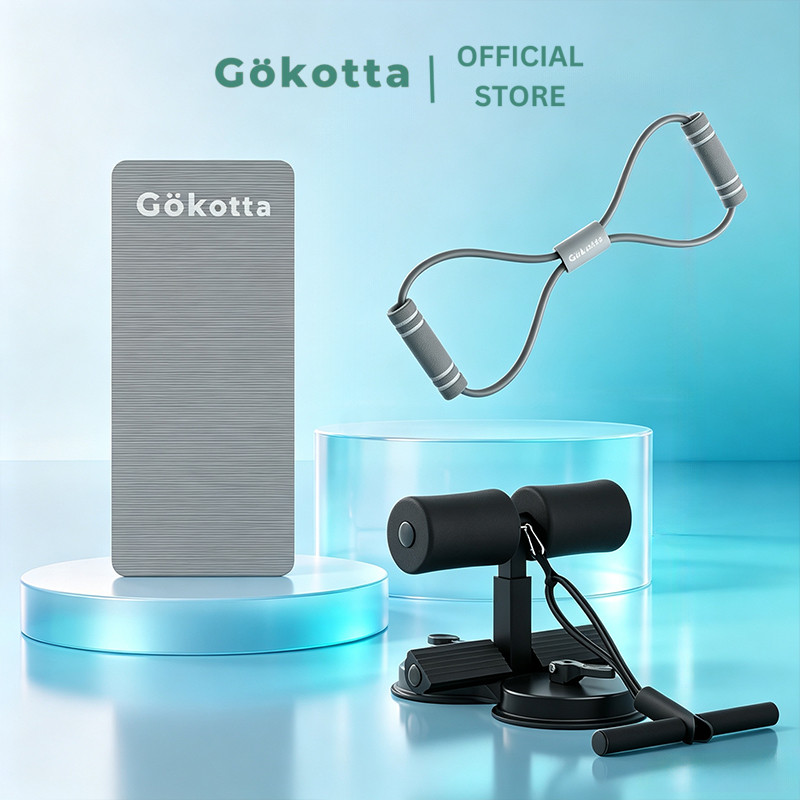 GOKOTTA Paket Workout Home Gym Matras Fitness + Resistance Band + Sit Up Assistant /Bundling Yoga & Fitness Matras Yoga + Yoga Strap + Sit Up Bar Portable / Cocok untuk Pemula