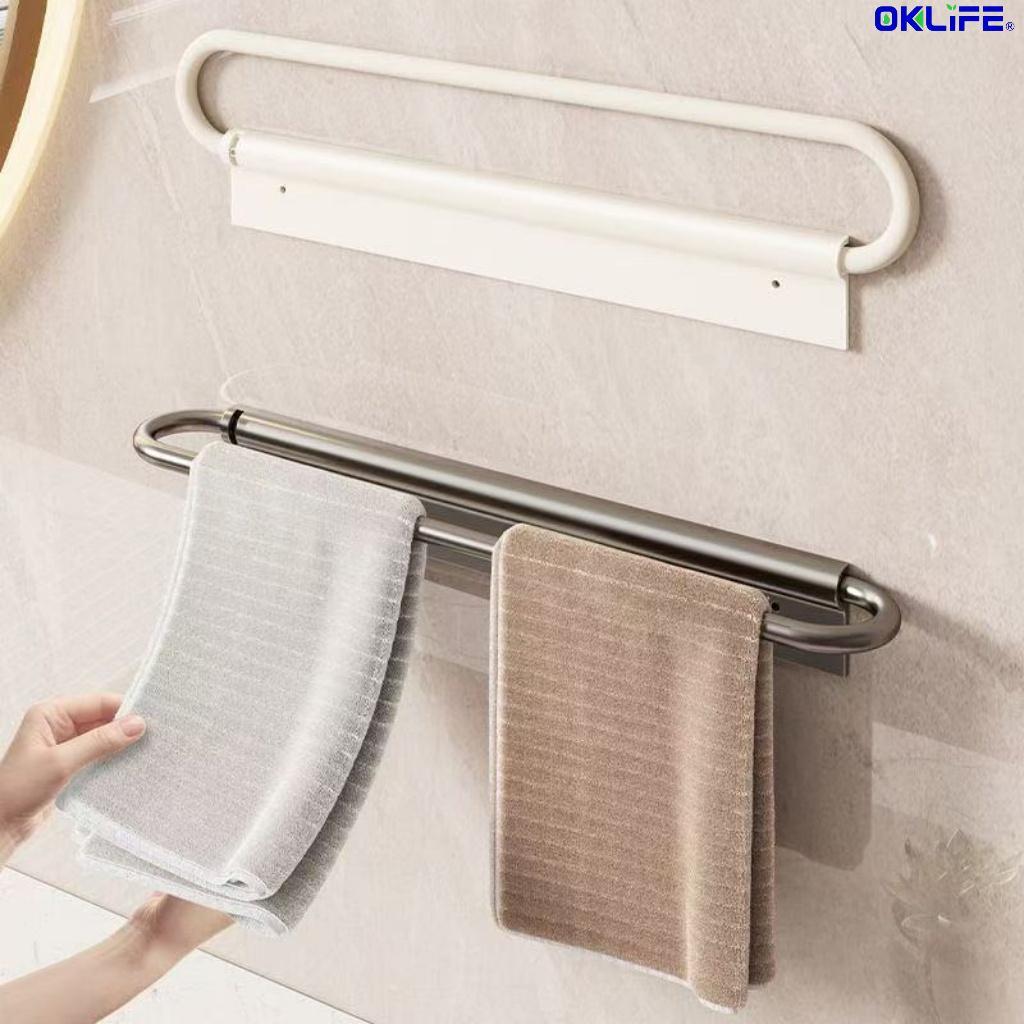 No Drilling Wall Mount Towel Bar Multi-Functional Towel Rack Slipper Storage Rack For Washroom view 6