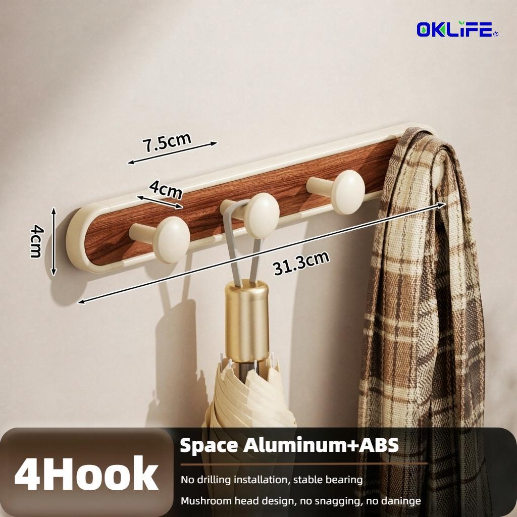 Home Wall Organizer Hook Rack Wood Grain No‑Punch Adhesive Wall Hanger for Entryway Daily Items view 11