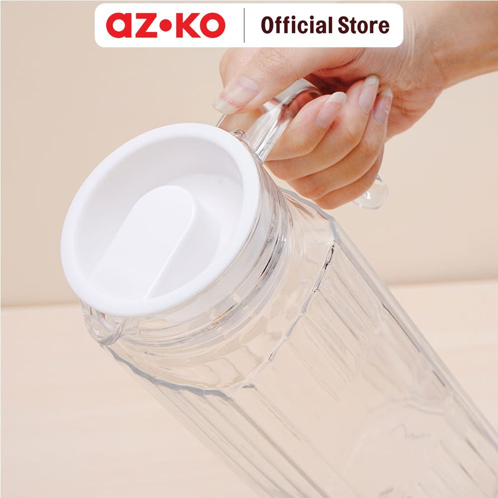 AZKO Culinart Teko Minum Kaca Dengan Tutup 1 Liter - Putih Water Jug Pitcher Air Carafe Minum Jug Rumah - Gambar 3